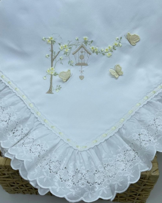 Manta Piquet Luxo Cerejeira com Borboletas 3D